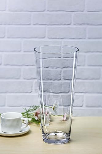 CYS EXCEL 13.75" Tall Clear Glass Cylinder Vase Taper Down Flower Vase with 6.5" Wide Opening Elegant Centerpiece for Weddings, Events, and Home Décor - size: 13.75"H x 6.5"O x 4"B