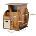 TooCust Rotating End Table with Storage, Swivel Side Table Living Room, Side Table with Magazine Holder, Basket and Cabinet, Sofa Side Farmhouse End Tables with Open Shelf (Rustic Brown)