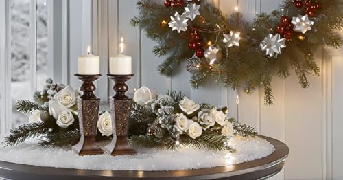 Creative Scents Schonwerk Brown Pillar Candle Holder Set of 2- Crackled Mosaic Design- Functional Table Decorations- Centerpieces for Dining/Living Room- Best Wedding Gift - color: Brown With Crackled Glass
