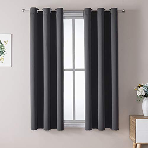 ChrisDowa Small Window Curtains 50 inches Long for Bedroom - Grommet Short Thermal Insulated Room Darkening Curtains for Kitchen (2 Panels, Dark Grey, 29 x 50 Inch) - color: Dark Grey, size: 29"W x 50"L (Pack of 2)