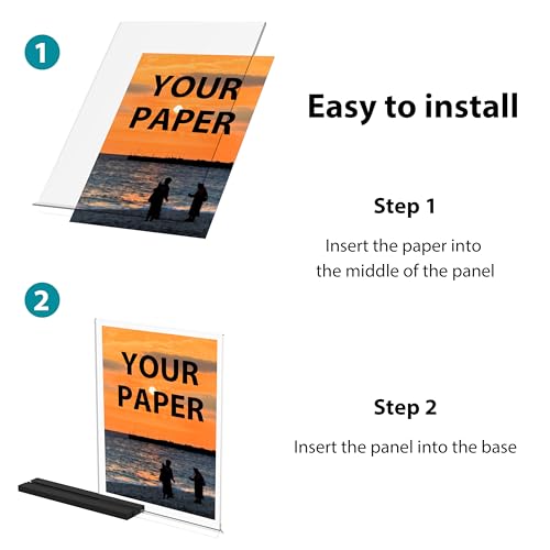 Acrylic Sign Holder with Black Base Desktop Display Holder for Homes Restaurants Offices Shops (3 Pack)