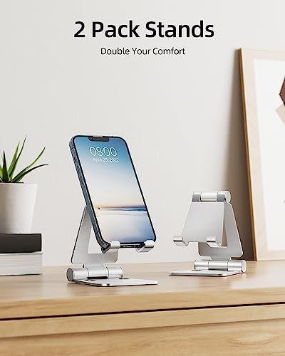 Nulaxy 2 Pack Dual Folding Cell Phone Stand, Fully Adjustable Foldable Desktop Phone Holder Cradle Dock Compatible with iPhone 17 16 15 14 13 12 Pro Max Xs Xr, All Phones, Silver - color: E-Silver