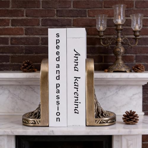 Tree of Life Bookends Set, 2 Heavyweight Bookends, Gold Finish, Ideal for Bookshelves and Bookcases, Suitable for Office, Library, or Living Room Coffee Table Decor. - color: A-gold