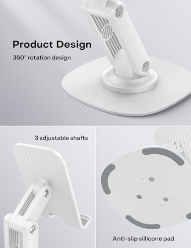 OMOTON Cell Phone Stand for Desk, 2 Pack Adjustable Foldable Phone Holder, 360 Swivel Mobile Stand Fit for iPhone 17 16 15 14 13 Pro Max and All Smart Phones, White & White - color: White & White