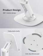 OMOTON Cell Phone Stand for Desk, 2 Pack Adjustable Foldable Phone Holder, 360 Swivel Mobile Stand Fit for iPhone 17 16 15 14 13 Pro Max and All Smart Phones, White & White - color: White & White