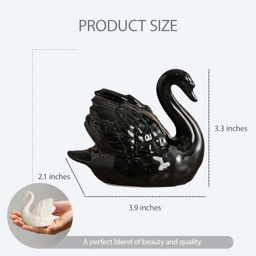 Ceramic Swan Figurine - Modern Minimalist Swan Decor for Living Room, Office, Desk, and Shelf - Elegant Home Decor Statue (Black) - color: Black