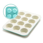 GreenLife 12-Cup Muffin Pan, PFAS-Free Healthy Nonstick Baking Tray, 11.4" x 1.9" x 15.9", Durable Ceramic Bakeware, Cupcakes, Egg Bites, Tarts, Brownies, Turquoise - color: Turquoise, size: 12 Cup Muffin Pan