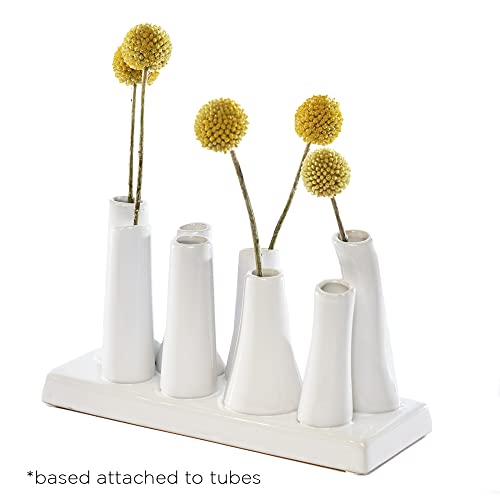 Chive - Pooley 2, Ceramic Flower Vase, 8-Tube Shape (White) - color: White