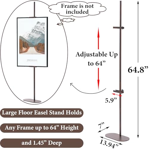 Adjustable Easel Stand for Sign, Art Display Stands for Frames up to 64", Metal Heavy Duty Floor Easels for Painting, Antique Tall Picture Easels with Base for Signs Photos Display