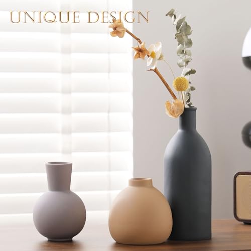 Joeabor Ceramic Vase Set of 3 - Handcrafted Ceramic Vases for Home Decor & Shelf - Modern Farmhouse Decor for Kitchen, Office, Bedroom & Living Room Decorative Objects for Mantel, Table Centerpieces - color: Set B