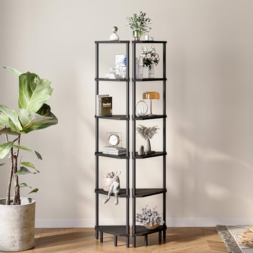 6 Tier Corner Shelf, 66.5'' Tall Standing Shelf, Narrow Display Shelf Stand, Modern Corner Bookshelf, Plant Stand, Corner Bookcase for Living Room, Bedroom, Bathroom, Black LCS502B - color: Black
