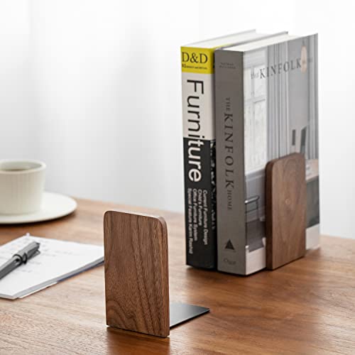 Muso Wood Book Ends for Shelves, Non-Slip Bookends, Heavy Duty Wooden Bookend Support for Books and Movies (Walnut 2 Pairs) - color: Walnut-2 Pairs