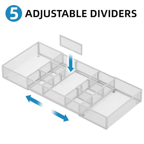 Marbrasse Expandable Desk Drawer Organizer, Mesh Drawer Organizer Tray with 10 Adjustable Compartments, Desk Organizers and Accessories for Office Supplies (Longer Expandable Drawer Organizer-W) - color: Longer Expandable Drawer Organizer-W