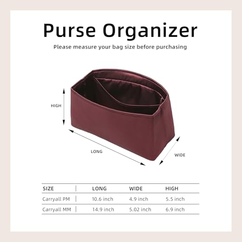 Luxury Silk Purse Organizer for Carryall PM - Silky Smooth Handbag Insert with Hidden Zipper, Lightweight and Supportive Tote Shaper for Elegant Storage(Purple)