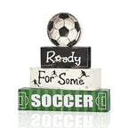 Smile Soccer Wooden Block Decor Set, 4-Piece Ready For Some Soccer Blocks & Soccer Ball Tiered Tray Tabletop Signs for Game Day & Sports Party Decorations - style: Goal