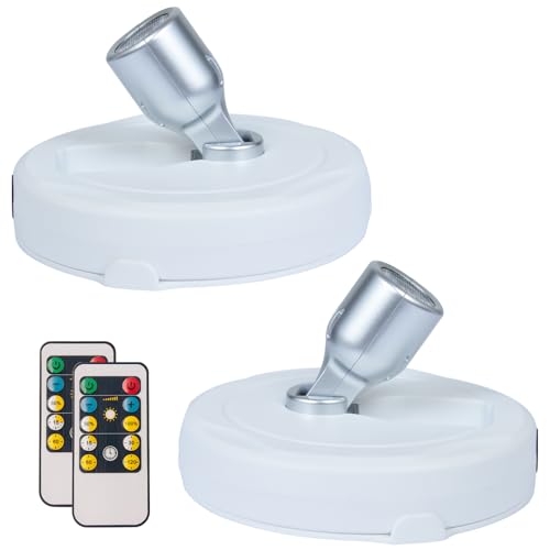 HAMVIDNE LED Spotlight, Battery Operated Picture Lights, Uplighting Indoor, Puck Lights with 2 Remote, Dimmable Spot Up Light for Wall Display Dartboard Painting Artwork Accent - color: White Silver, size: 2 Pack