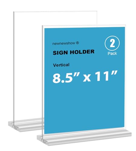 newnewshow 8.5x11 Clear Acrylic Sign Holder, Display Stand, Plastic Card Holder for Business, Office, Retail (2 Pack 8.5x11) - size: 2 Pack 8.5x11