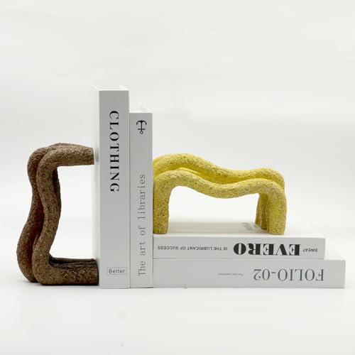 Lukitas Curved Wave Decorative Bookends - Heavy Duty Non-Slip Book Holders, Modern Artistic Ornaments for Office Home Bookshelf Decor, Resin 7.5'' - color: Wave