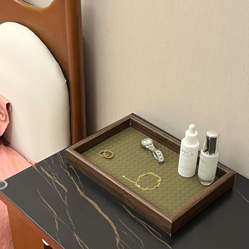 Wood Decorative Serving Tray & Valet Catchall - Holds Keys, Wallet, Phone, Jewelry - 12x8 Inch for Coffee Table, Ottoman, Nightstand, Entryway, Kitchen Home Decor