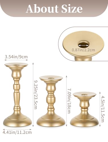 Sziqiqi Gold Candle Holders Decor: Candle Holders for Pillars Candlesticks - Taper Candleholders Set of 3 for Wedding Table Fireplace Mantel Holiday