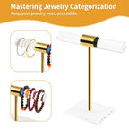 Acrylic Bracelet Holder Display Stand, Tangle-Free T-Bar Necklace Display for Vendors Retail Store Home, Clear Jewelry Organizer, Bangles Watch Holder Stands with Gold Stainless Rod - size: 1 Tier