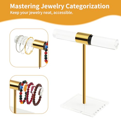 Acrylic Bracelet Holder Display Stand, Tangle-Free T-Bar Necklace Display for Vendors Retail Store Home, Clear Jewelry Organizer, Bangles Watch Holder Stands with Gold Stainless Rod - size: 1 Tier