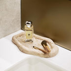Cloud-Shaped Resin Jewelry Tray, Beige Travertine Vanity Tray for Bathroom Countertop, Trinket Candle Dish, Perfume Holder, Decorative Ottoman Tray for Home Decor Coffee Table Dresser - style: Cloud shaped
