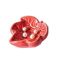 Jewelry Tray, Ceramic Leaves Jewelry Dish, Ring Holder Dish, Small Trinket Tray, Washable Key Bowl(Red) - color: Red