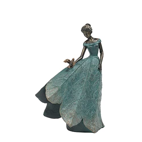 Guichifun Fairy Statue Collection Home Decoration - Leaf Angel Girls Resin Gardening Gifts for Women Statues for Garden Fairy Indoor or Outdoor Yard Figurines 5.5 x 3.25 x 8 Inch - color: Green-bird, size: Small