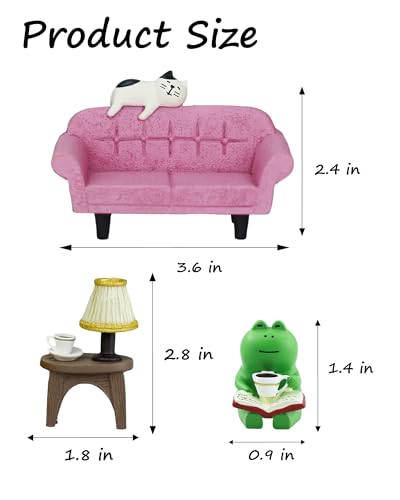 Mevodeata Cute Mini Frog Figurine with Small Sofa and Lamp Table Resin Figure for Office Home Decor for Frog Lovers (Pink Sofa) - color: Long Sofa-pink