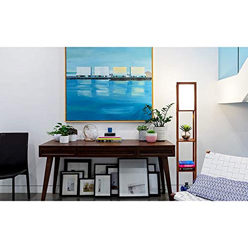 Brightech Maxwell - Modern Shelf Floor Lamp with Lamp Shade & Warm White LED Bulb, Corner Display Floor Lamp with Shelves for Living Room, Bedroom, Nightstand Office, Home Decor Storage - Walnut Brown - color: Walnut Brown