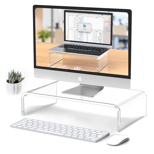 Acrylic Monitor & Laptop Stand Riser - Clear Computer & Laptop Stand for Desk - Compatible with iMac, MacBook & All Notebooks - White Aesthetic Decoration for Office & Home - style: 12.5''
