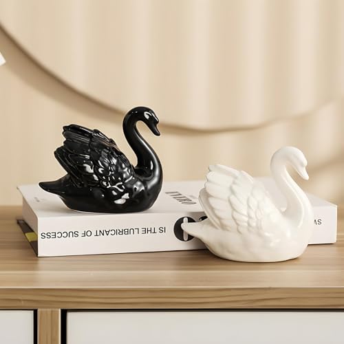 Ceramic Swan Figurine - Modern Minimalist Porcelain Statue Art Decor, Knick Knacks Home Decor for Living Room, Office, Desk, Shelf Decoration (White) - color: White