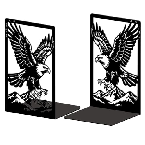Peacoblue Metal Bookends for Shelves, Modern Decorative Heavy Duty Study Book Ends Stoppers for Office, Desk, Shelf, Room 5.3"x4.3"x7.9" Cast Iron Simple Tall Bookends 1 Pair (Eagle) - style: Eagle
