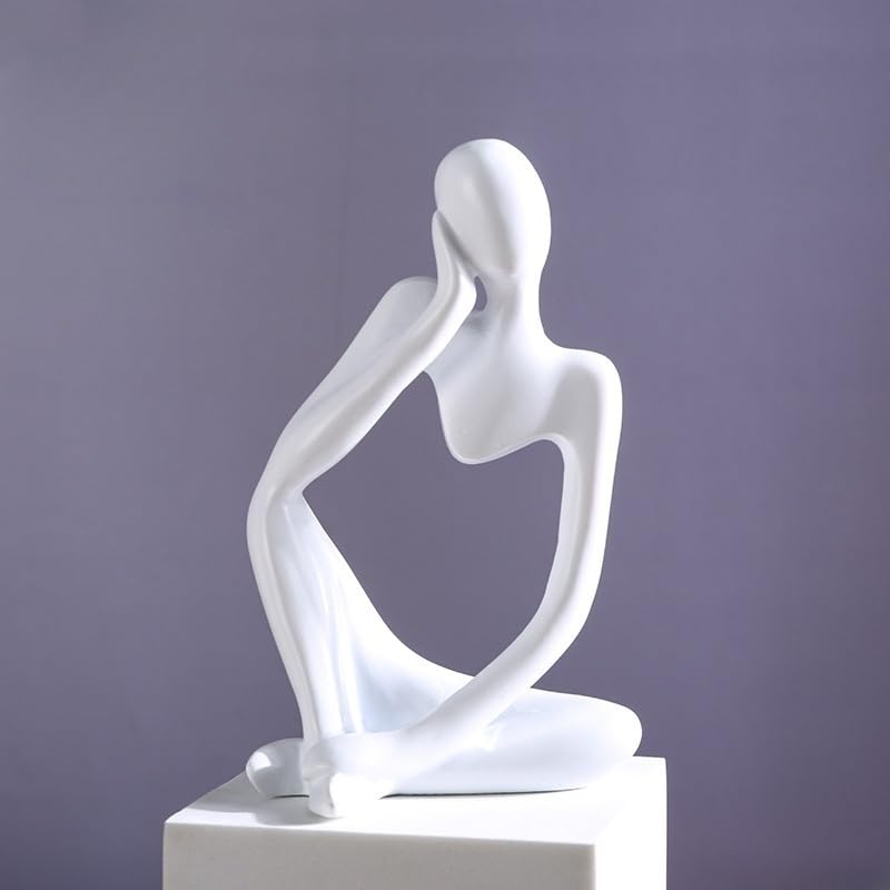 Sandstone Thinker Abstract Statue, European Light Luxury Resin Craft, Office Bookshelf Living Room Entrance Desktop Decor, White - color: White