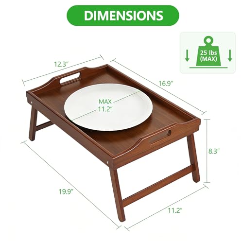 2 Pack Bed Tray Table Breakfast Trays Serving Tray Bamboo Bed Laptap with Floding Legs Handles and Phone Holders - style: 2 pack(Walnut)