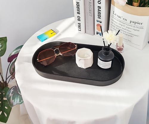 Black Small Tray (11.8 inch), 3 Pack Oval Tray for Kitchen Counter, Bathtub Bathroom Vanity Items, Countertop Organizer, Coffee Accessory, Bar, Serving Seasoning, Salt and Pepper, Soap. - color: Black-3 Tray, size: 11.8" x 5.9" x 1.2"