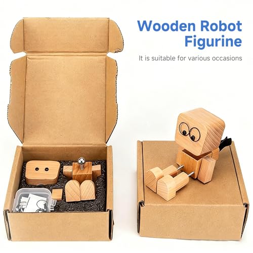 Shaking Wooden Man Figurine - 12PCS Magnetic Changeable Faces, Handmade Spring Legs Wobbly Doll for Car Dashboard & Office Desk Decor, Funny Kinetic Desktop Ornament Creative Gift