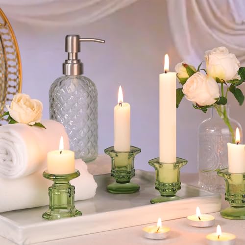 Green Candlestick Holders Bulk, 12 Pcs Glass Candle Holders Set,Crystal Taper Candle Holder for Wedding, Table Centerpiece, Home Decoration - color: Green