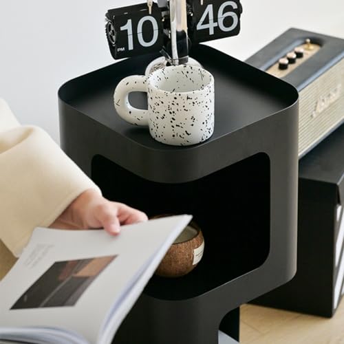 Modern Side Table,Small end Table for Small Spaces,Metal nightstand with Storage Shelf,Space-Saving Bedside Table Accent Table Drink Tables for Living Room,Bedroom.No Assembly Required - color: Black Trumpet