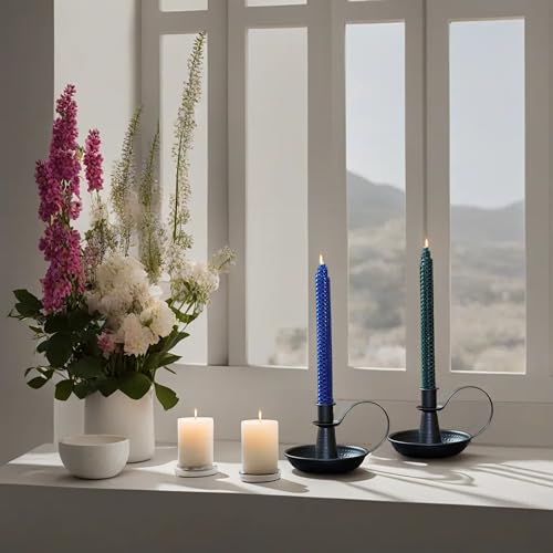 Retro Iron Taper Candle Holder，Black Candlestick Holders Candlelight Stand for Farmhouse Decor Home Wedding Party Table Decoration（2pcs）