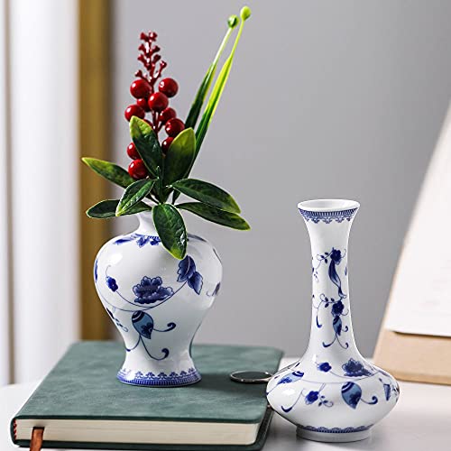 Blue and White Small Bud Vase Set, 3 Petite Classic Oriental Bottle Vases for Window sill, Mini Art Fambe Glaze Floral Porcelain Vase Idea Shelf décor and Coffee Table décor - color: Blue & White No.3