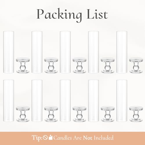 Hurricane Glass Taper Candle Holder: 10pc Tall Hurricane Candle Holders for Home, Clear Tapered Candlestick Holders with Open Ended Glass Sleeve Candle Stick Holders for Table Centerpieces - size: S - 10 Pcs