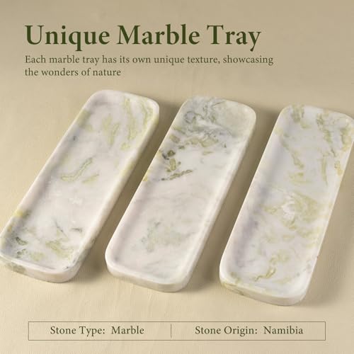Koville Marble Tray, 12"x4" Marble Vanity Tray for Bathroom Kitchen Countertop Sink, Natural Stone Tray for Home Decor, Decorative Rectangular Narrow Catchall Tray for Jewelry Perfume - color: Bianco Palomino, size: 12" x 4" x 0.7"