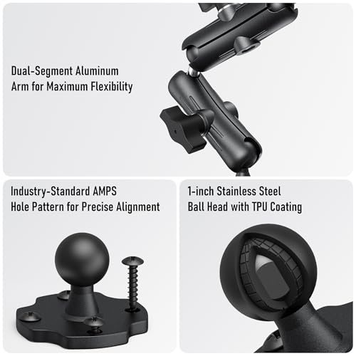 Aluminum Heavy Duty Tablet Mount Car Holder Dashboard for Truck/Vehicle/Desk/Wall, 360° Adjustable Dual Arm iPad Stand Holder Mount for 4.7"-12.9" iPad Pro/Air/Mini/Samsung Galaxy Tab - size: Dual arm