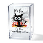 It's Fine I'm Fine Acrylic Cosmetic Pencil Pen Holder Cup, Funny Black Cat Pen Holder Cup, Cat Lover Gift for Women Men, Office Sarcastic Gifts for Women Men Colleague Boss - style: It's Fine