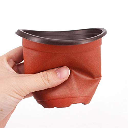 200 Pcs 4 Inch Plastic Seedlings Plants Nursery Pots with 200 Pcs Waterproof Plastic Plant Tags and 2 Set Transplanting Digging Mini Tools for Outdoor use(Red Brown) - size: 4 inch(200pcs)