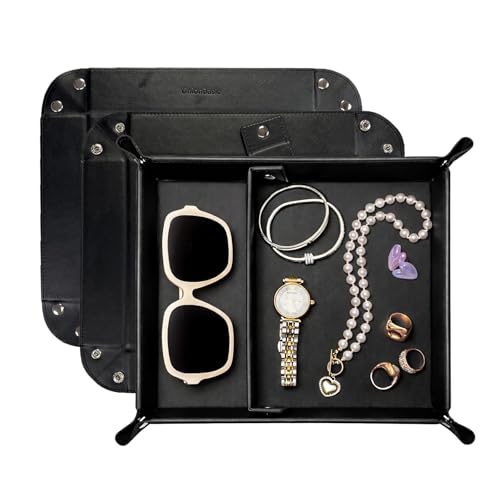 UnionBasic Medium Valet Tray, Jewelry Tray for Rings Watches Earrings, Entryway Catchall Caddy for Coins Keys Change, Nightstand Bedside Valet Holder, Trays for Electronic Gadgets, Black Plus - color: Black, size: 9.5" x 7.9" x 2"