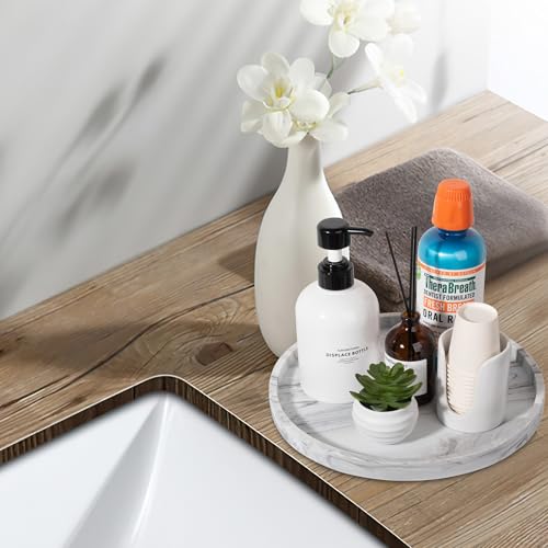 Silicone Bathroom Tray Round Vanity Tray Decorative Soap Holder Kitchen Countertop Organizer Coffee Table Decor for Candle, Perfume, Plant, 11 Inch, Marble Grey - color: Marble Grey, size: 11"