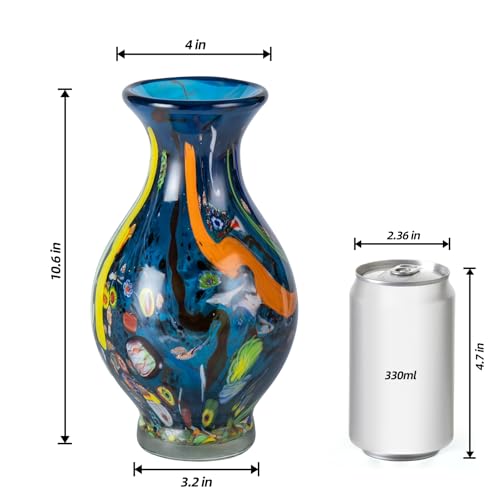 KAMMAK Colored Glass Vase, Beautiful Hand Blown Decorative Vase, Modern Art Vase for Flower Mantle Dining Table Centerpiece, Entryway Living Room Wedding Decoration (JG2070) - style: JG02070